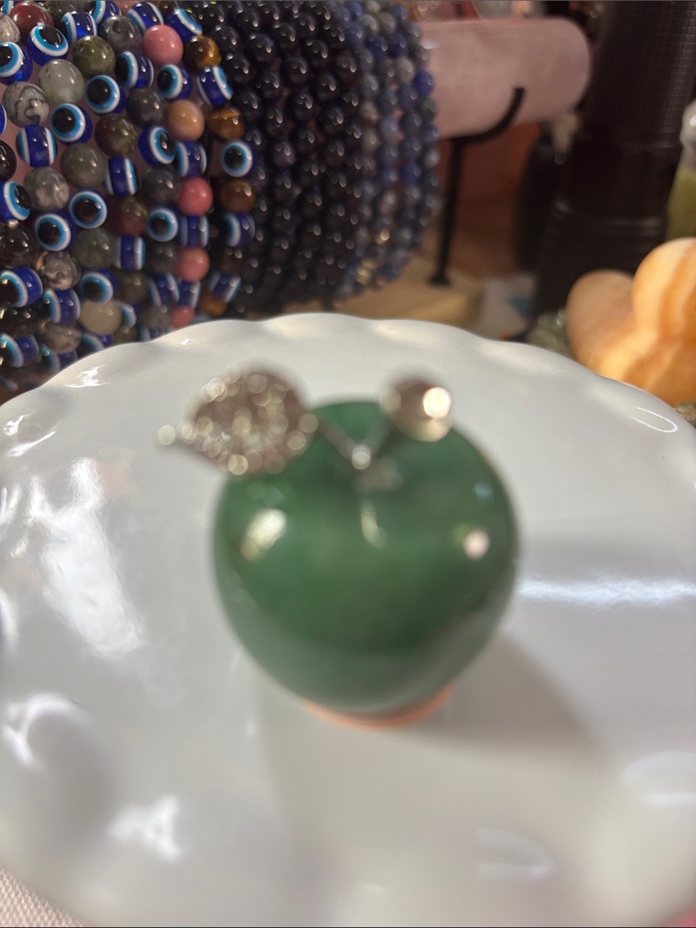 Green Jade Silver Leaf Apple Carving 30mm
